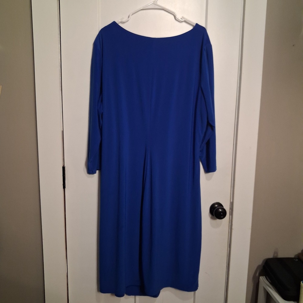 Lauren Ralph Lauren Dress Women 20W Blue Faux Wrap V-Neck 3/4 Sleeve Knee Length - Picture 8 of 8